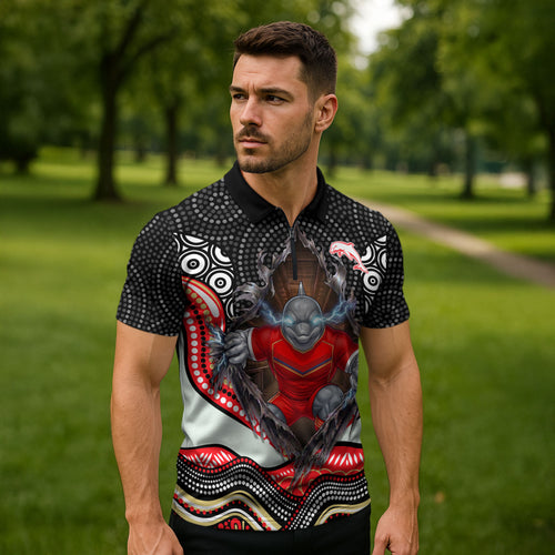 Dolphins Zipper Polo Shirt The Scream of Lightning Eyes - Indigenous Dot Ripping Effect