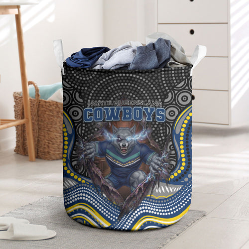 North Queensland Cowboys Laundry Basket The Scream of Lightning Eyes - Indigenous Dot Ripping Effect