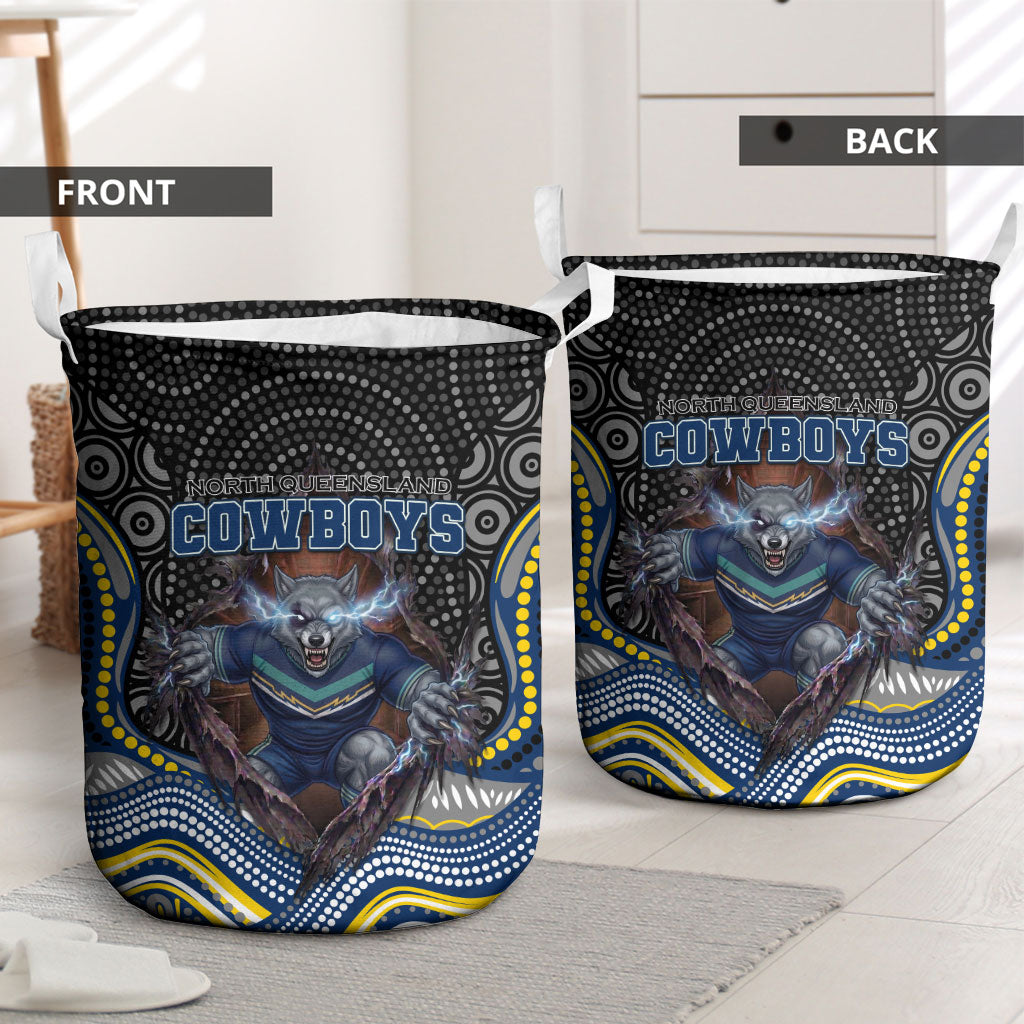 North Queensland Cowboys Laundry Basket The Scream of Lightning Eyes - Indigenous Dot Ripping Effect