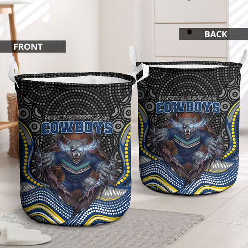 North Queensland Cowboys Laundry Basket The Scream of Lightning Eyes - Indigenous Dot Ripping Effect