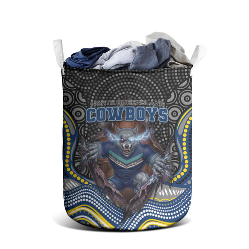 North Queensland Cowboys Laundry Basket The Scream of Lightning Eyes - Indigenous Dot Ripping Effect