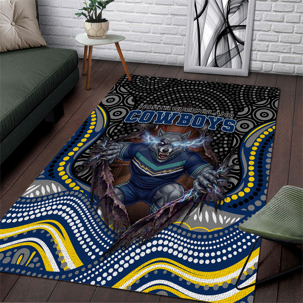 North Queensland Cowboys Area Rug The Scream of Lightning Eyes - Indigenous Dot Ripping Effect