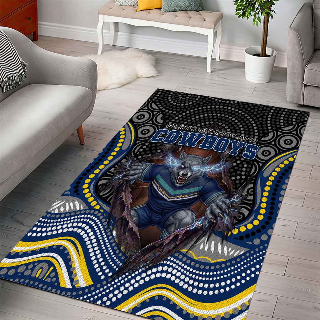 North Queensland Cowboys Area Rug The Scream of Lightning Eyes - Indigenous Dot Ripping Effect