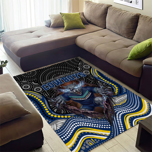 North Queensland Cowboys Area Rug The Scream of Lightning Eyes - Indigenous Dot Ripping Effect