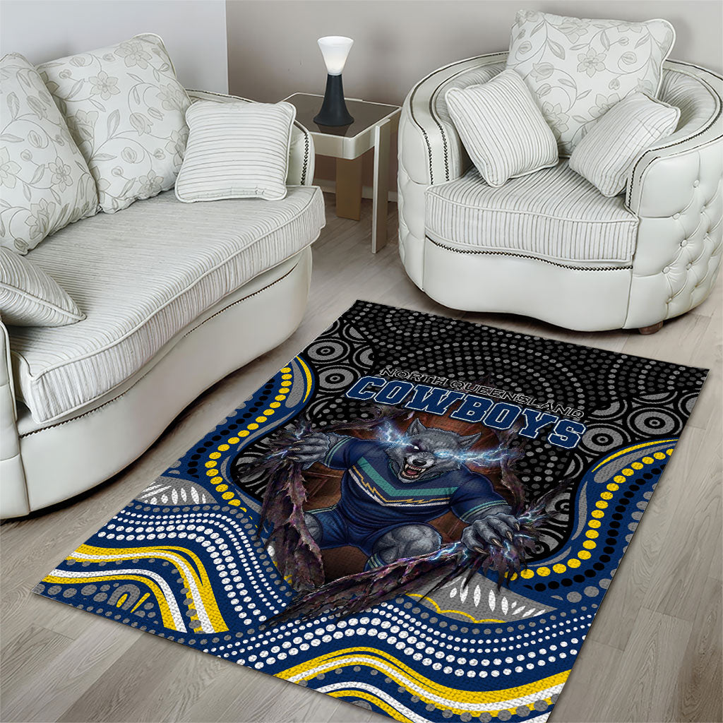 North Queensland Cowboys Area Rug The Scream of Lightning Eyes - Indigenous Dot Ripping Effect