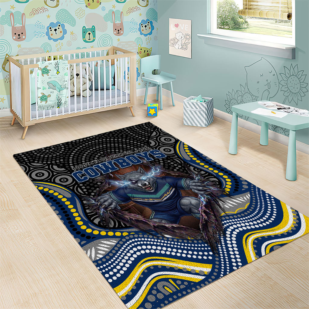 North Queensland Cowboys Area Rug The Scream of Lightning Eyes - Indigenous Dot Ripping Effect