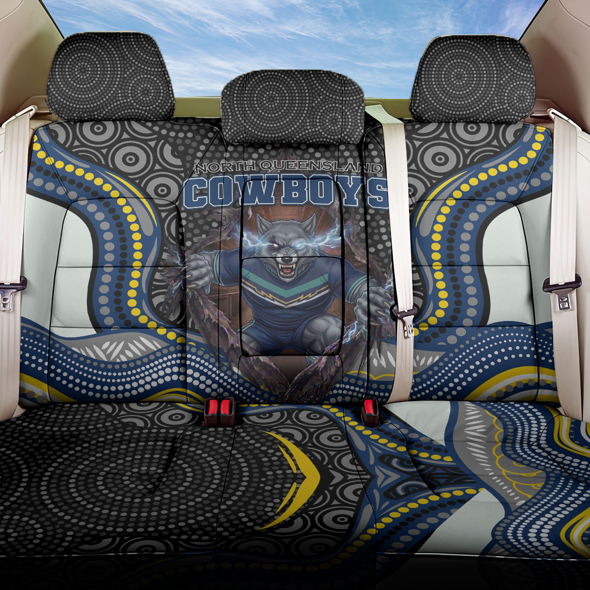 North Queensland Cowboys Back Car Seat Cover The Scream of Lightning Eyes - Indigenous Dot Ripping Effect