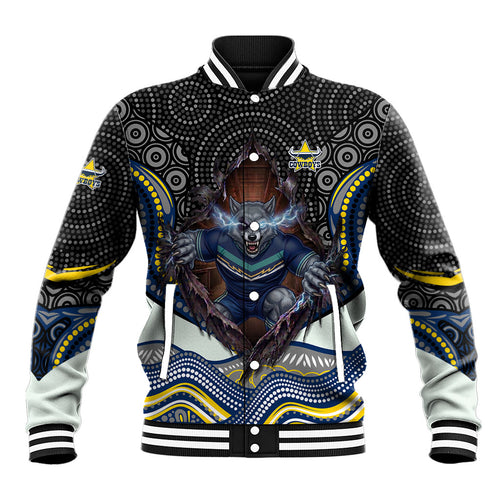 North Queensland Cowboys Baseball Jacket The Scream of Lightning Eyes - Indigenous Dot Ripping Effect