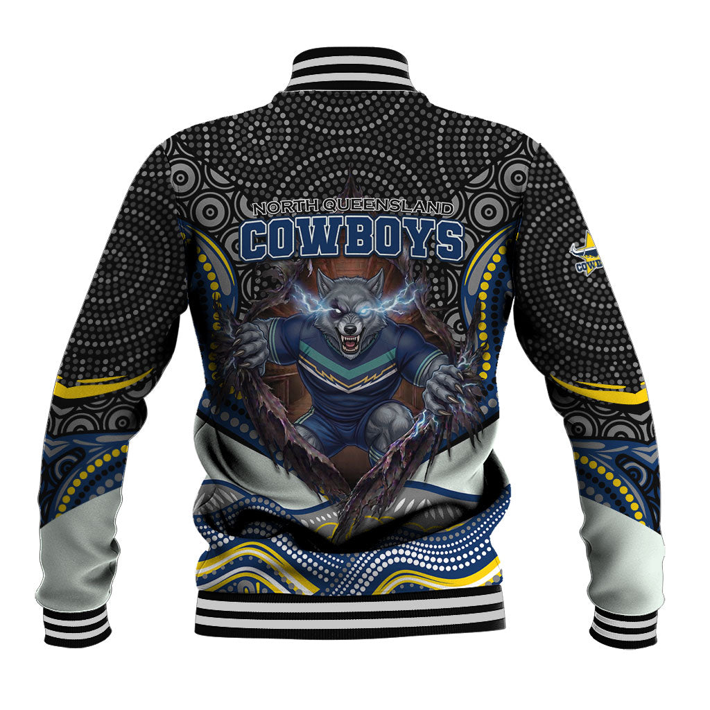 North Queensland Cowboys Baseball Jacket The Scream of Lightning Eyes - Indigenous Dot Ripping Effect