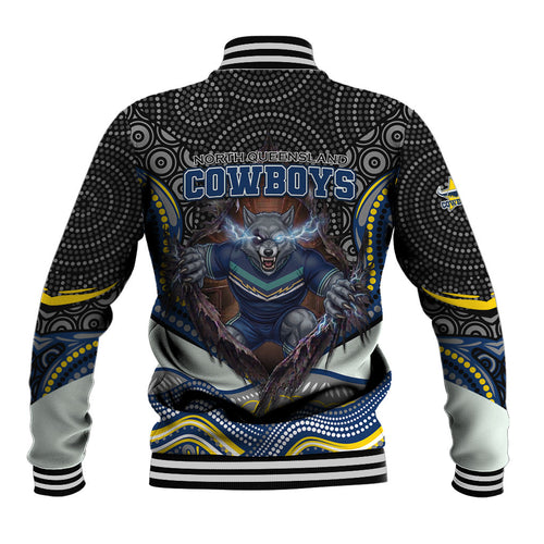 North Queensland Cowboys Baseball Jacket The Scream of Lightning Eyes - Indigenous Dot Ripping Effect