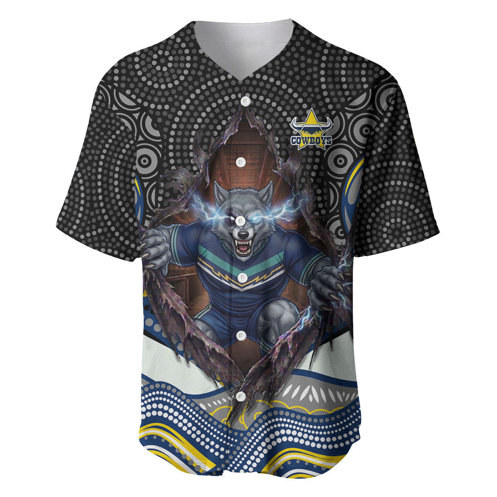 North Queensland Cowboys Baseball Jersey The Scream of Lightning Eyes - Indigenous Dot Ripping Effect