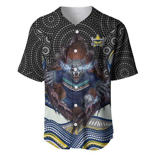 North Queensland Cowboys Baseball Jersey The Scream of Lightning Eyes - Indigenous Dot Ripping Effect