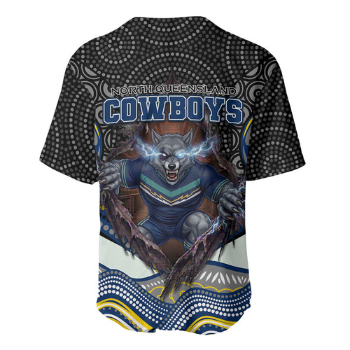 North Queensland Cowboys Baseball Jersey The Scream of Lightning Eyes - Indigenous Dot Ripping Effect