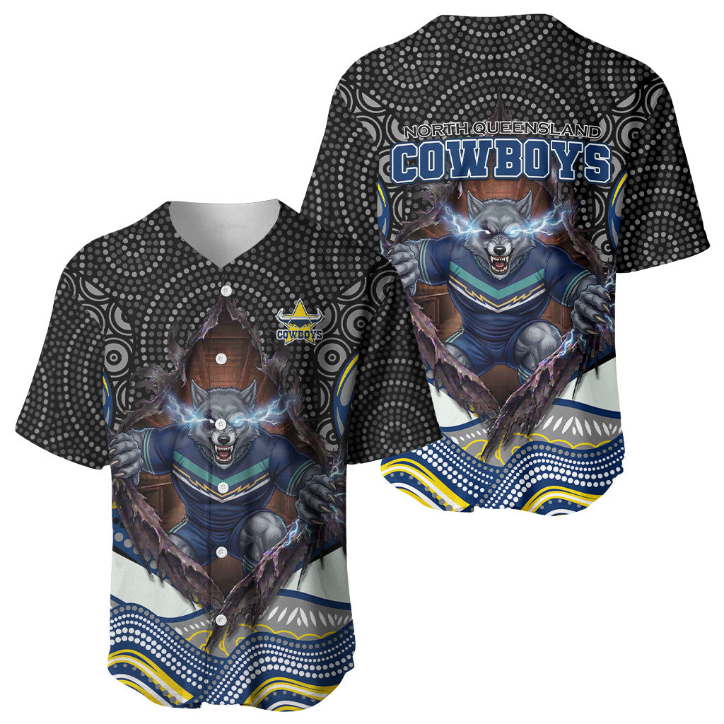 North Queensland Cowboys Baseball Jersey The Scream of Lightning Eyes - Indigenous Dot Ripping Effect