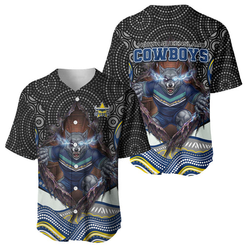 North Queensland Cowboys Baseball Jersey The Scream of Lightning Eyes - Indigenous Dot Ripping Effect