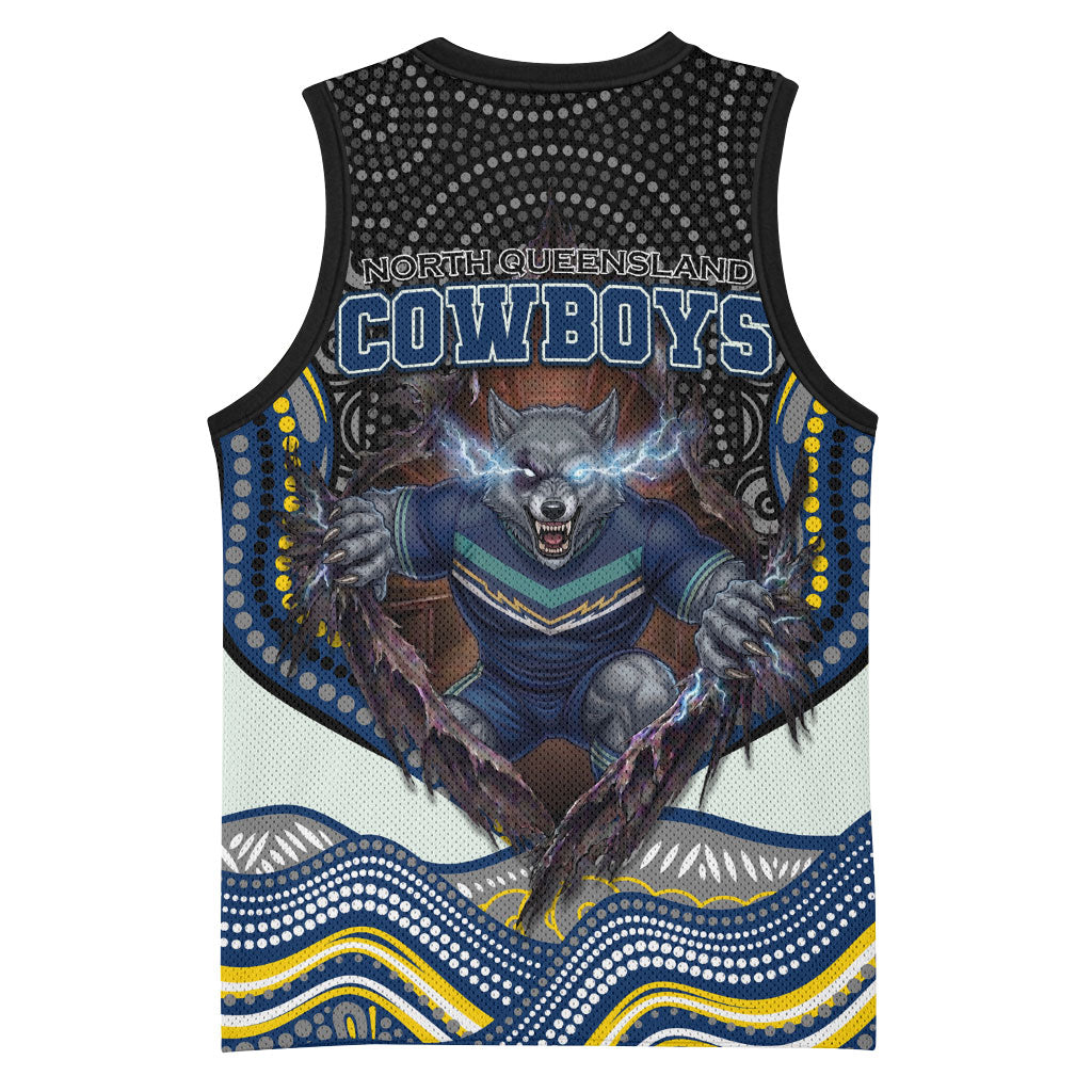North Queensland Cowboys Basketball Jersey The Scream of Lightning Eyes - Indigenous Dot Ripping Effect