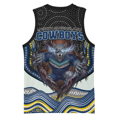 North Queensland Cowboys Basketball Jersey The Scream of Lightning Eyes - Indigenous Dot Ripping Effect