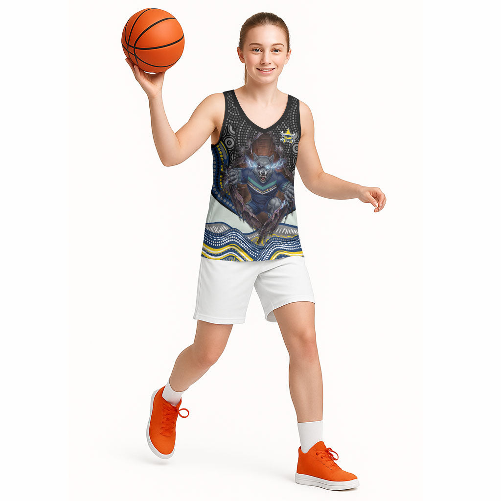 North Queensland Cowboys Basketball Jersey The Scream of Lightning Eyes - Indigenous Dot Ripping Effect