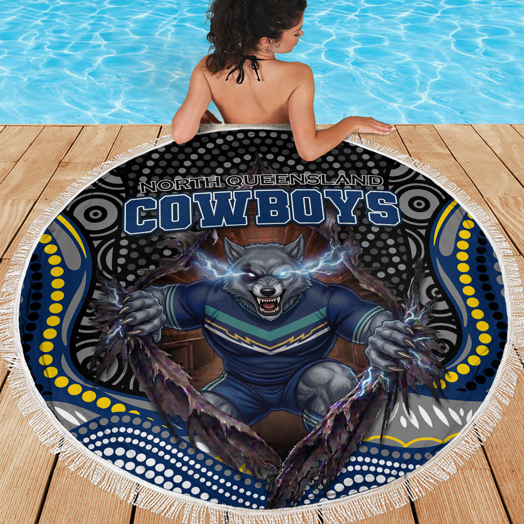 North Queensland Cowboys Beach Blanket The Scream of Lightning Eyes - Indigenous Dot Ripping Effect