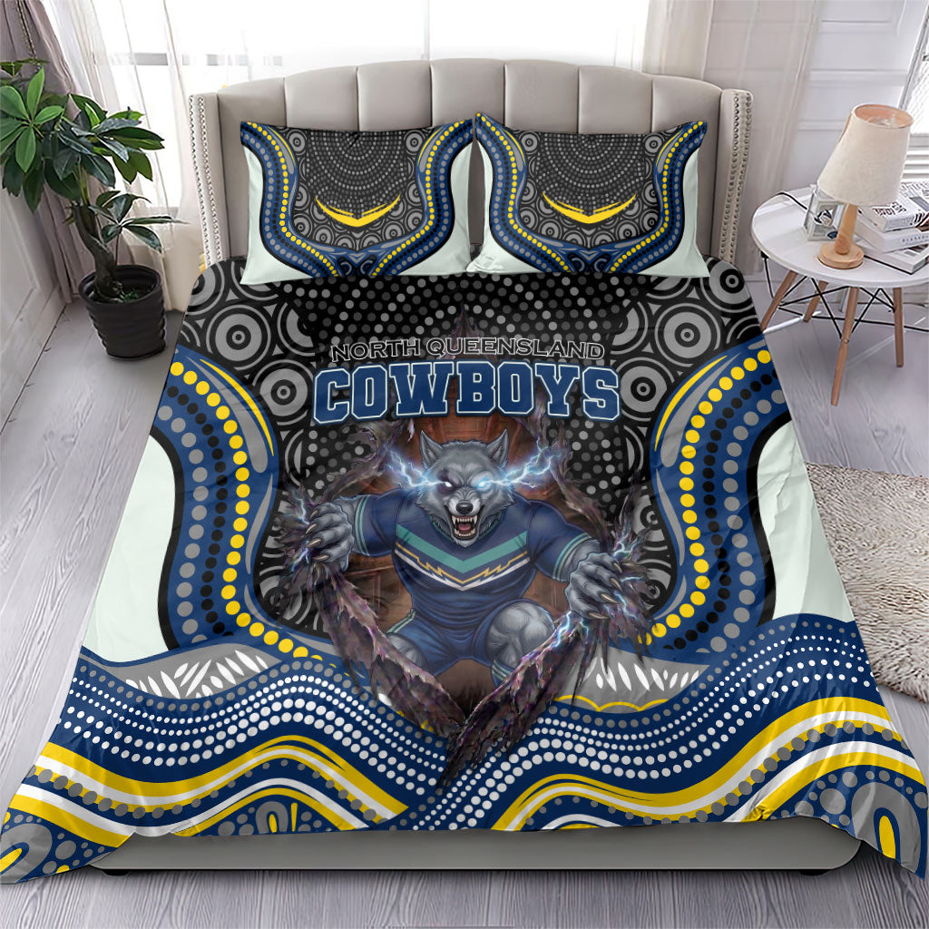 North Queensland Cowboys Bedding Set The Scream of Lightning Eyes - Indigenous Dot Ripping Effect