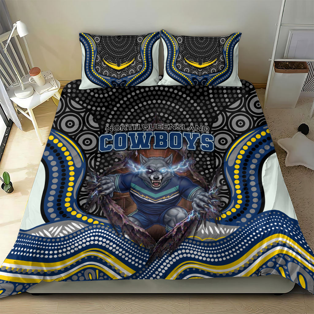 North Queensland Cowboys Bedding Set The Scream of Lightning Eyes - Indigenous Dot Ripping Effect