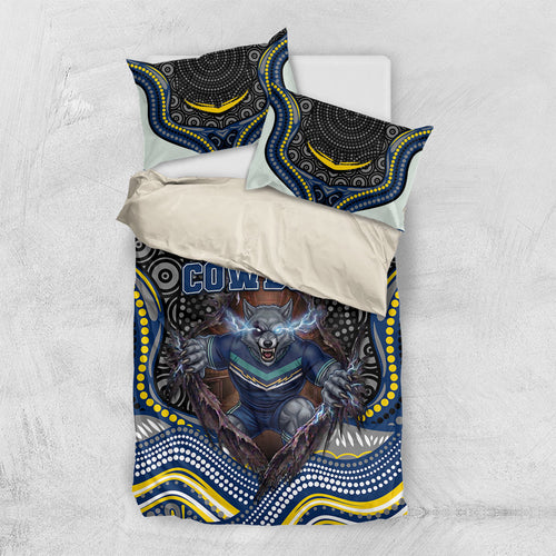 North Queensland Cowboys Bedding Set The Scream of Lightning Eyes - Indigenous Dot Ripping Effect