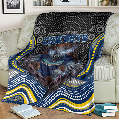 North Queensland Cowboys Blanket The Scream of Lightning Eyes - Indigenous Dot Ripping Effect