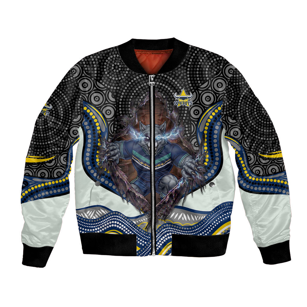 North Queensland Cowboys Bomber Jacket The Scream of Lightning Eyes - Indigenous Dot Ripping Effect