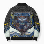 North Queensland Cowboys Bomber Puffer Jacket The Scream of Lightning Eyes - Indigenous Dot Ripping Effect