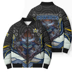 North Queensland Cowboys Bomber Puffer Jacket The Scream of Lightning Eyes - Indigenous Dot Ripping Effect