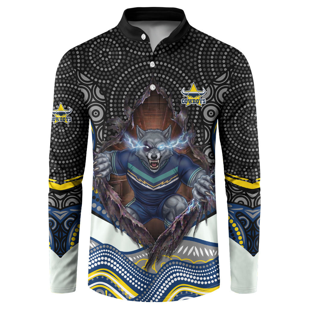 North Queensland Cowboys Button Sweatshirt The Scream of Lightning Eyes - Indigenous Dot Ripping Effect