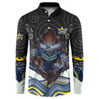 North Queensland Cowboys Button Sweatshirt The Scream of Lightning Eyes - Indigenous Dot Ripping Effect