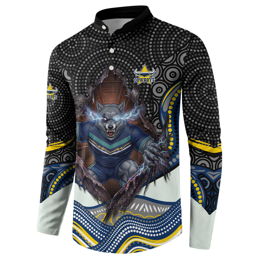 North Queensland Cowboys Button Sweatshirt The Scream of Lightning Eyes - Indigenous Dot Ripping Effect