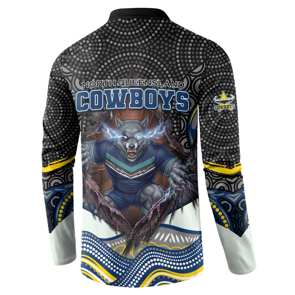 North Queensland Cowboys Button Sweatshirt The Scream of Lightning Eyes - Indigenous Dot Ripping Effect