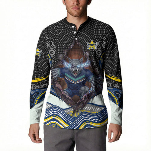 North Queensland Cowboys Button Sweatshirt The Scream of Lightning Eyes - Indigenous Dot Ripping Effect