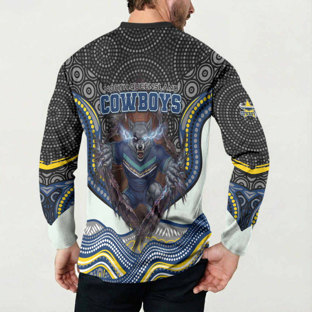North Queensland Cowboys Button Sweatshirt The Scream of Lightning Eyes - Indigenous Dot Ripping Effect