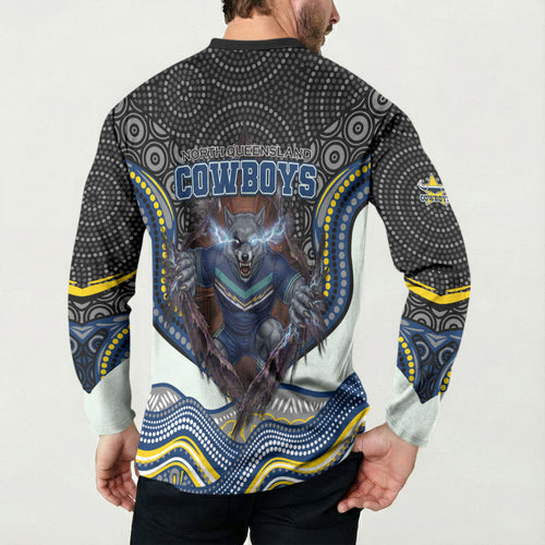 North Queensland Cowboys Button Sweatshirt The Scream of Lightning Eyes - Indigenous Dot Ripping Effect