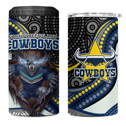North Queensland Cowboys 4 in 1 Can Cooler Tumbler The Scream of Lightning Eyes - Indigenous Dot Ripping Effect