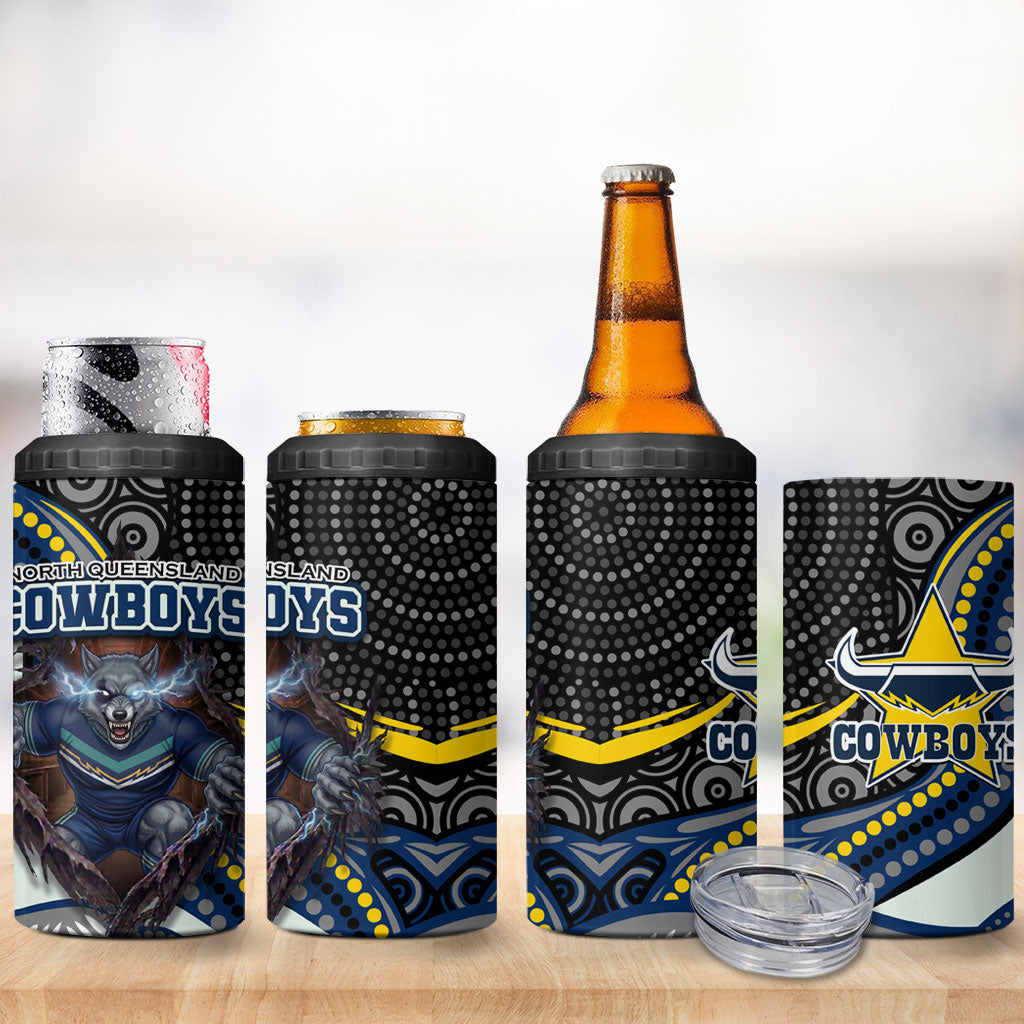 North Queensland Cowboys 4 in 1 Can Cooler Tumbler The Scream of Lightning Eyes - Indigenous Dot Ripping Effect