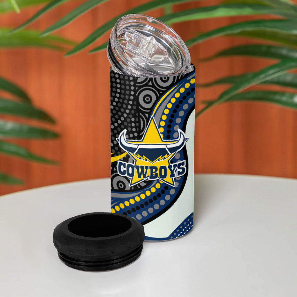 North Queensland Cowboys 4 in 1 Can Cooler Tumbler The Scream of Lightning Eyes - Indigenous Dot Ripping Effect