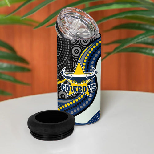 North Queensland Cowboys 4 in 1 Can Cooler Tumbler The Scream of Lightning Eyes - Indigenous Dot Ripping Effect
