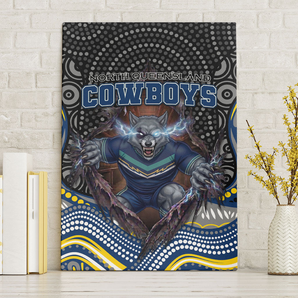 North Queensland Cowboys Canvas Wall Art The Scream of Lightning Eyes - Indigenous Dot Ripping Effect