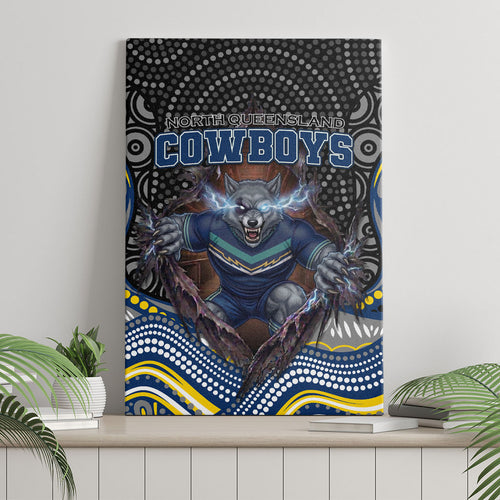 North Queensland Cowboys Canvas Wall Art The Scream of Lightning Eyes - Indigenous Dot Ripping Effect