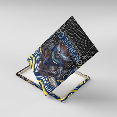 North Queensland Cowboys Canvas Wall Art The Scream of Lightning Eyes - Indigenous Dot Ripping Effect