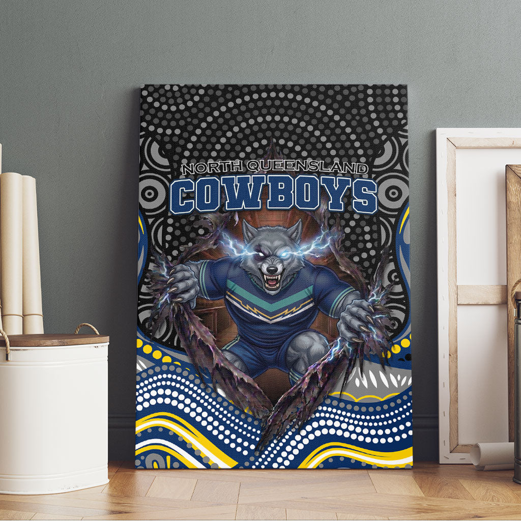 North Queensland Cowboys Canvas Wall Art The Scream of Lightning Eyes - Indigenous Dot Ripping Effect