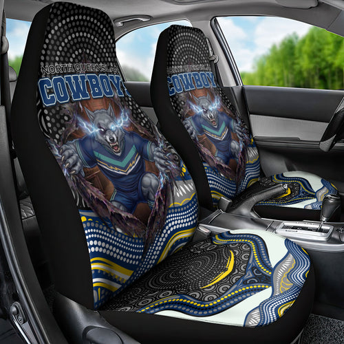 North Queensland Cowboys Car Seat Cover The Scream of Lightning Eyes - Indigenous Dot Ripping Effect