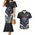 North Queensland Cowboys Couples Matching Mermaid Dress and Hawaiian Shirt The Scream of Lightning Eyes - Indigenous Dot Ripping Effect