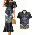 North Queensland Cowboys Couples Matching Mermaid Dress and Hawaiian Shirt The Scream of Lightning Eyes - Indigenous Dot Ripping Effect