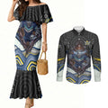 North Queensland Cowboys Couples Matching Mermaid Dress and Long Sleeve Button Shirt The Scream of Lightning Eyes - Indigenous Dot Ripping Effect