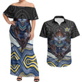 North Queensland Cowboys Couples Matching Off Shoulder Maxi Dress and Hawaiian Shirt The Scream of Lightning Eyes - Indigenous Dot Ripping Effect